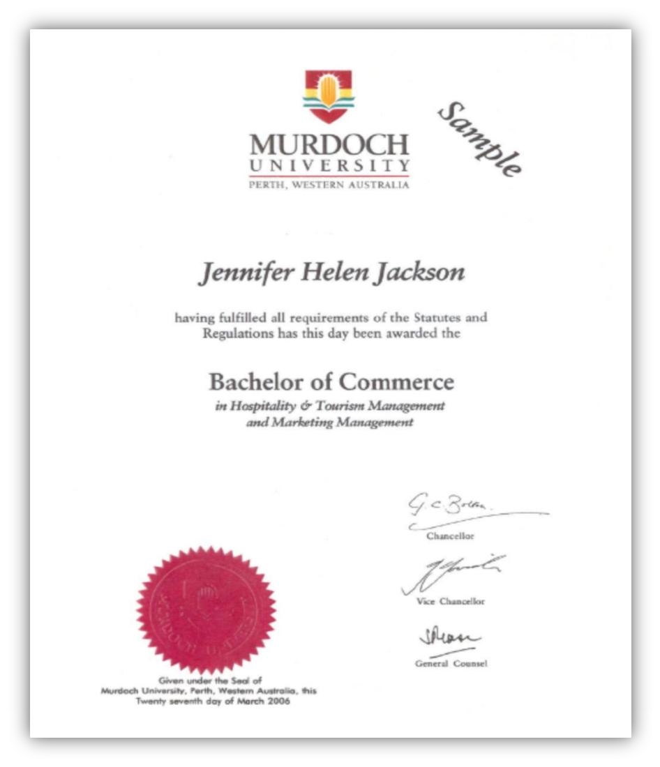 澳洲默多克大学毕业证书样本
